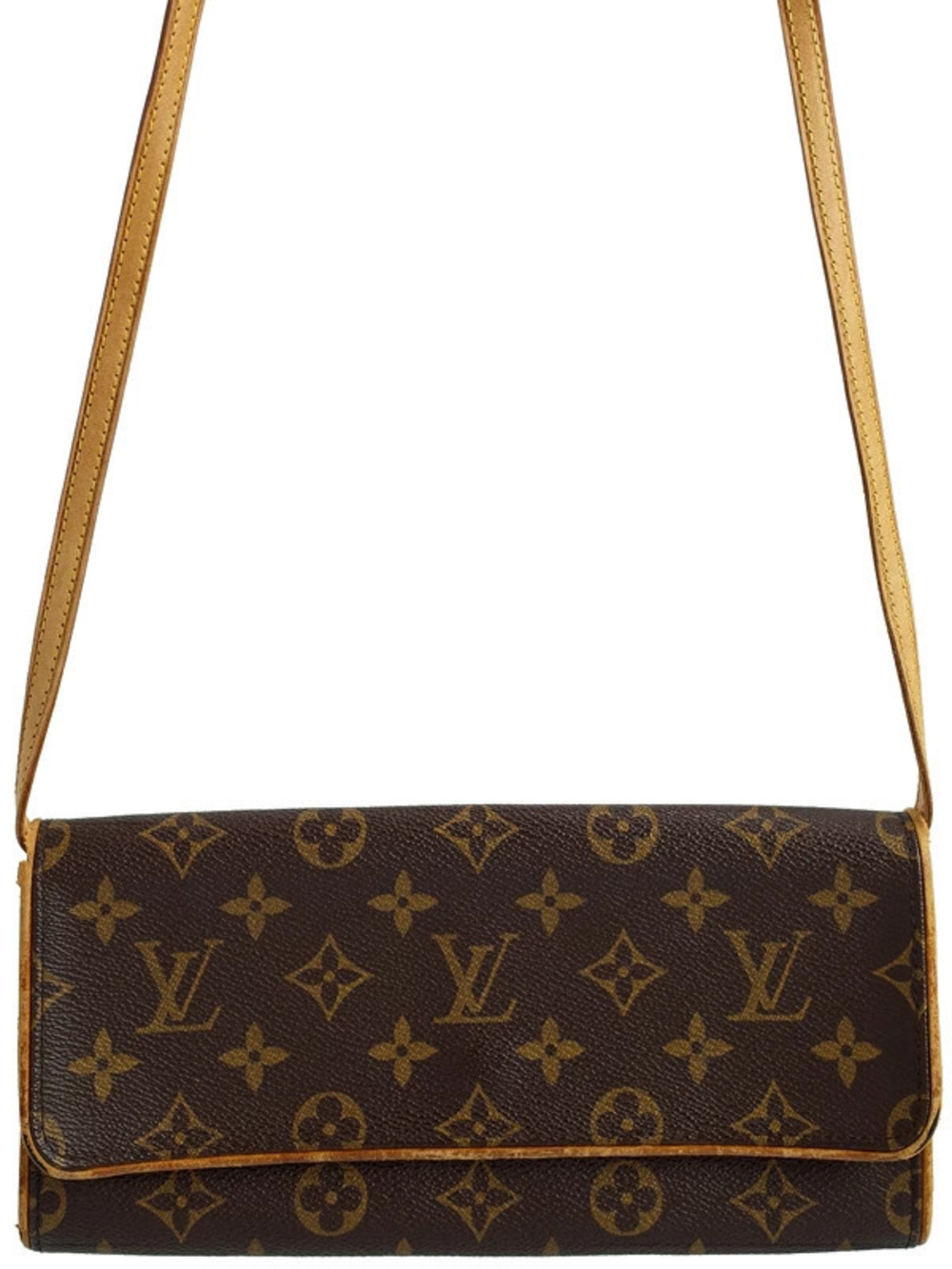 Louis Vuitton Monogram Pochette Twin Shoulder Bag Canvas Leather Brown